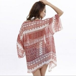 Red Patterned Women's Swim Coverup